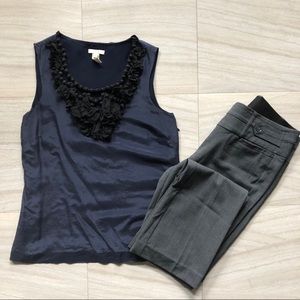 J. Crew Navy Silk Embellished Collar Top